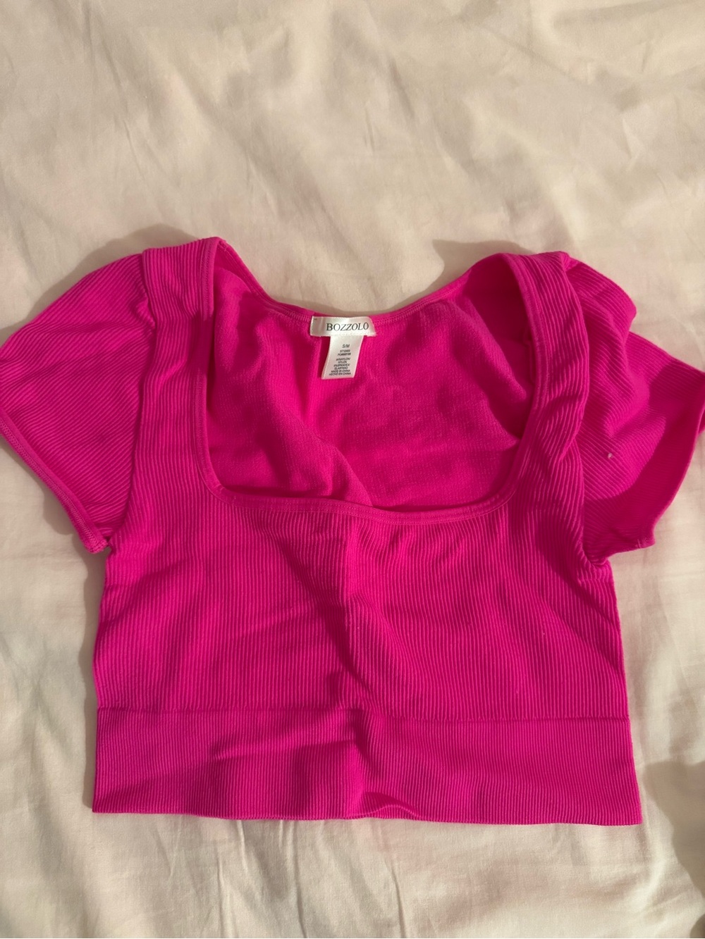 Hot Pink Ribbed Square Neck Crop Top